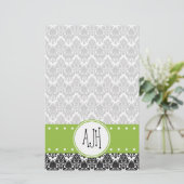 Damask Pattern, Black and White Damask, Monogram Briefpapier (Staand voorkant)