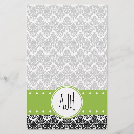 Damask Pattern, Black and White Damask, Monogram Briefpapier (Voorkant)