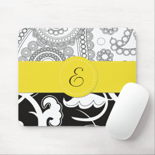 Damask Pattern, Black and White Damask, Monogram Muismat