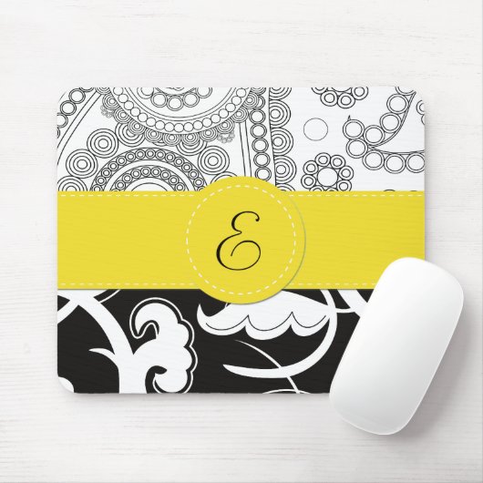 Damask Pattern, Black and White Damask, Monogram Muismat (Met muis)