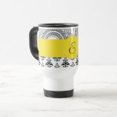 Damask Pattern, Black and White Damask, Monogram Reisbeker (Voorkant links)