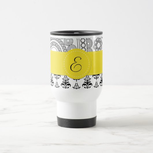 Damask Pattern, Black and White Damask, Monogram Reisbeker (Center)