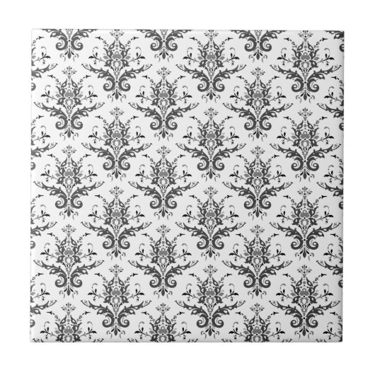 Damask Pattern Black & White, Grey Tegeltje (Voorkant)