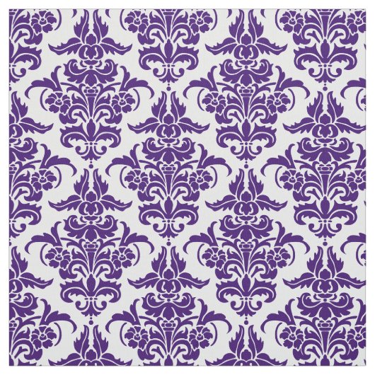 Damask Pattern - Deep Paars op White Stof (Swatch)