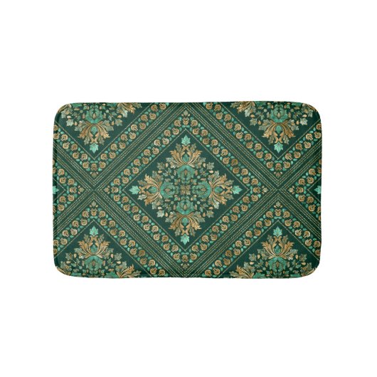  Damask Pattern - Emerald green and gold Badmat (Voorkant)