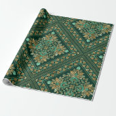 Damask Pattern - Emerald green and gold Cadeaupapier (Uitgerold)