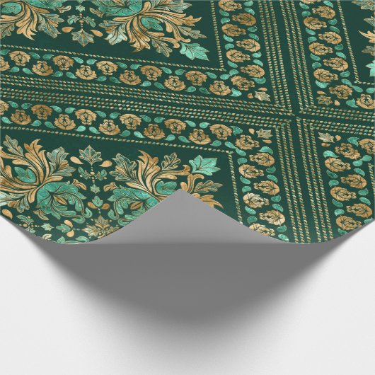 Damask Pattern - Emerald green and gold Cadeaupapier (Hoek)
