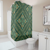 Damask Pattern - Emerald green and gold Douchegordijn (In situ)
