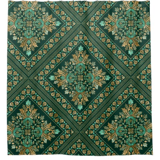 Damask Pattern - Emerald green and gold Douchegordijn (Voorkant)