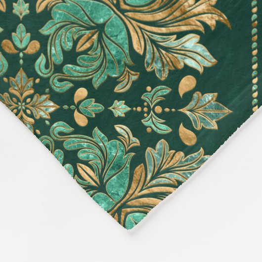 Damask Pattern - Emerald green and gold Fleece Deken (Hoek)