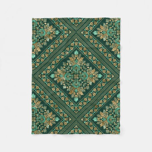 Damask Pattern - Emerald green and gold Fleece Deken (Voorkant)