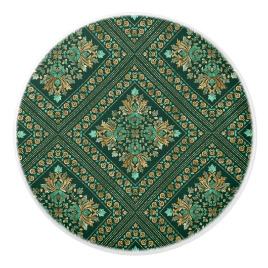  Damask Pattern - Emerald green and gold Keramische Knop (Voorkant)