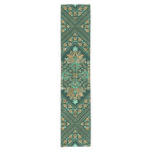 Damask Pattern - Emerald green and gold Korte Tafelloper (Voorkant)
