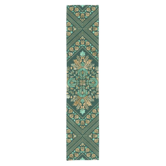 Damask Pattern - Emerald green and gold Korte Tafelloper (Voorkant)