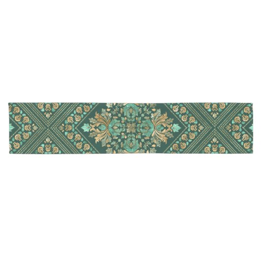 Damask Pattern - Emerald green and gold Korte Tafelloper (Horizontaal)