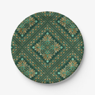  Damask Pattern - Emerald green and gold Papieren Bordje