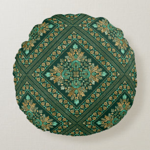  Damask Pattern - Emerald green and gold Rond Kussen
