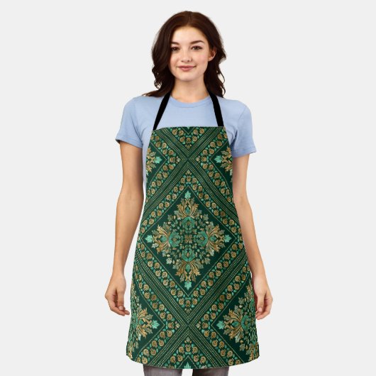 Damask Pattern - Emerald green and gold Schort (Gedragen)