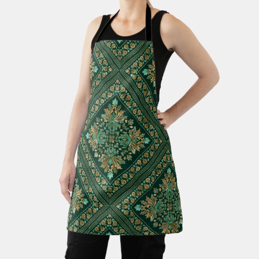 Damask Pattern - Emerald green and gold Schort (Insitu)