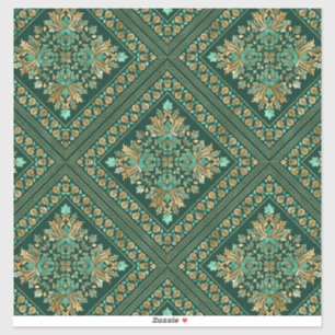  Damask Pattern - Emerald green and gold Sticker