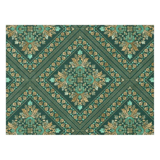 Damask Pattern - Emerald green and gold Tafelkleed (Voorkant (Horizontaal))