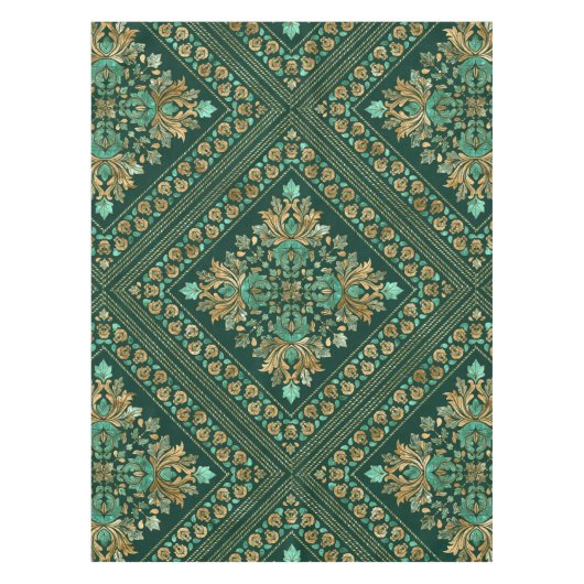 Damask Pattern - Emerald green and gold Tafelkleed (Voorkant)