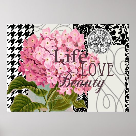 Damask Pattern Floral Decor Love Life Poster (Voorkant)
