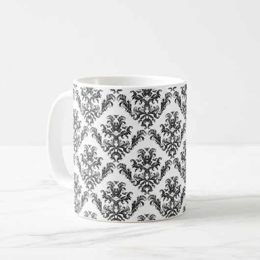 Damask Pattern, French Damask, Black and White Koffiemok (Voorkant links)