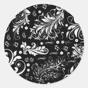 Damask Pattern, French Damask, Black and White Ronde Sticker