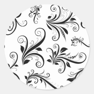 Damask Pattern, French Damask, Black and White Ronde Sticker