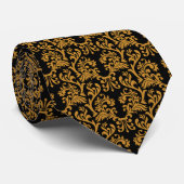 Damask Pattern Gold en Black Stropdas (Opgerold)