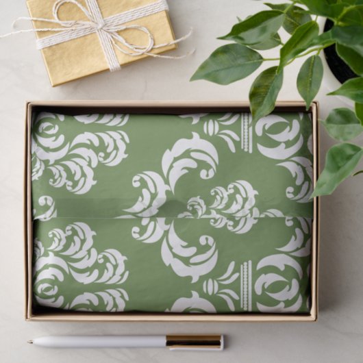 Damask Pattern, Green Damask, French Damask Tissuepapier (Geschenk)