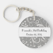 Damask Pattern, Grey Damask, Birthday Party Sleutelhanger (Voorkant)