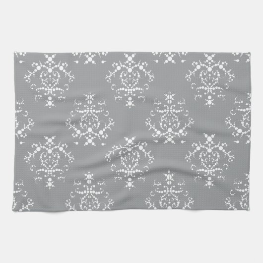 Damask Pattern, Grey Damask, French Damask Theedoek (Horizontaal)
