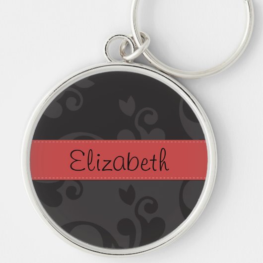 Damask Pattern, Grey Damask, Jouw naam Sleutelhanger (Voorkant)