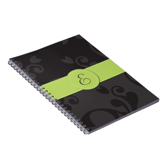 Damask Pattern, Grey Damask, Monogram Notitieboek (Rechterzijde)