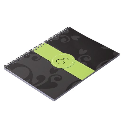 Damask Pattern, Grey Damask, Monogram Notitieboek (Linkerzijde)