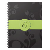 Damask Pattern, Grey Damask, Monogram Notitieboek (Voorkant)