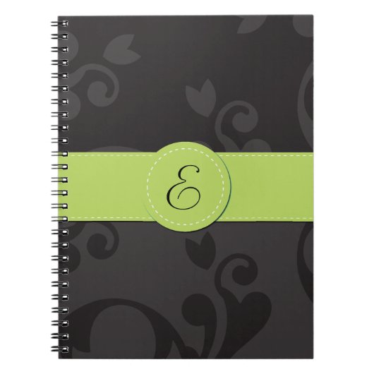 Damask Pattern, Grey Damask, Monogram Notitieboek (Voorkant)