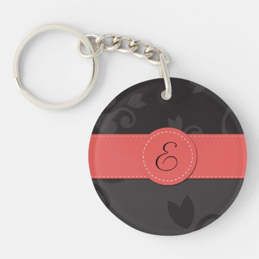 Damask Pattern, Grey Damask, Monogram Sleutelhanger (Voorkant)