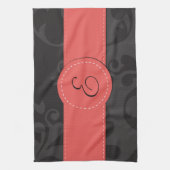 Damask Pattern, Grey Damask, Monogram Theedoek (Verticaal)