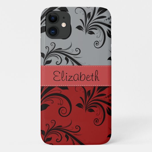Damask Pattern, Grey Damask, Red Damask, Jouw naam Case-Mate iPhone Case (Achterkant)
