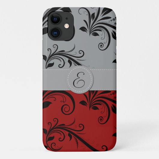 Damask Pattern, Grey Damask, Red Damask, Monogram Case-Mate iPhone Case (Achterkant)