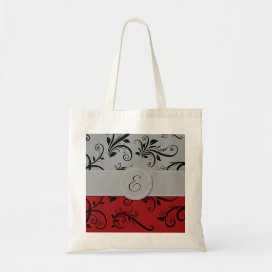 Damask Pattern, Grey Damask, Red Damask, Monogram Tote Bag (Voorkant)