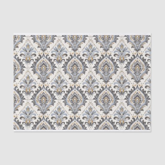 Damask Pattern in de kleuren blauw en beige Tissuepapier (Voorkant)