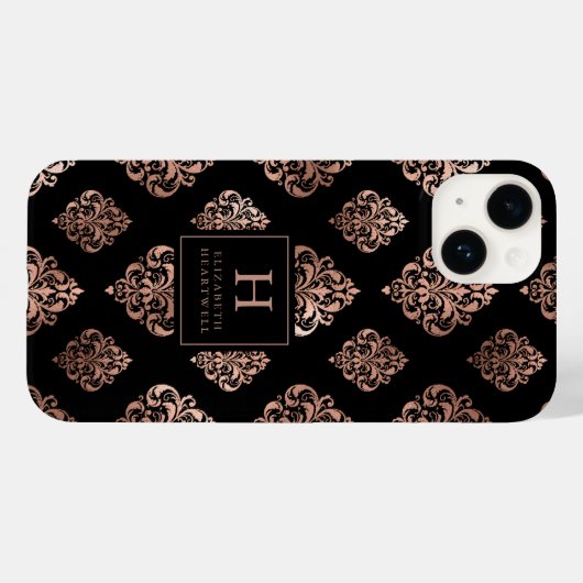 Damask Pattern Monogram Roos Gold Black Case-Mate iPhone Case (Achterkant (horizontaal))