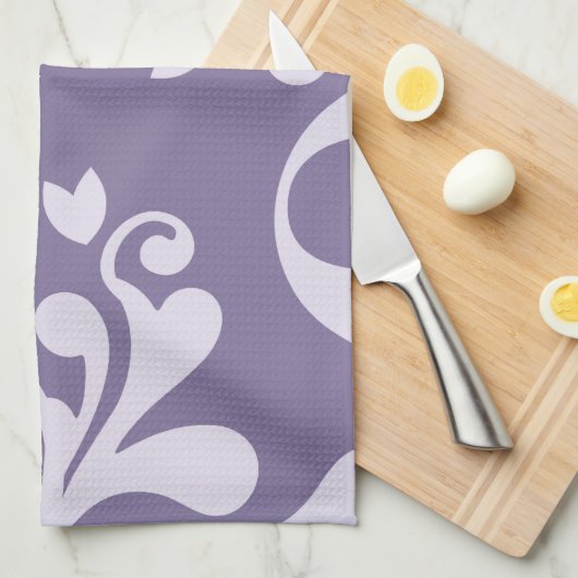 Damask Pattern, Paarse Damask, French Damask Theedoek (Quarter Fold)