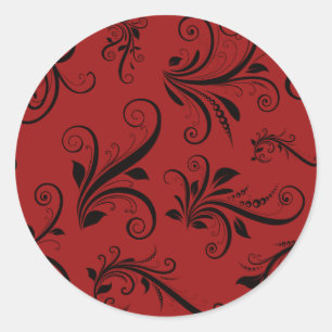 Damask Pattern, Red Damask, French Damask Ronde Sticker