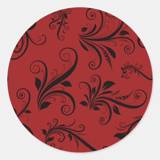 Damask Pattern, Red Damask, French Damask Ronde Sticker (Voorkant)