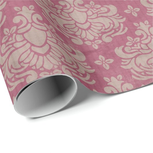 Damask Pattern, Roze Damask, Franse Damask Cadeaupapier (Rol Hoek)